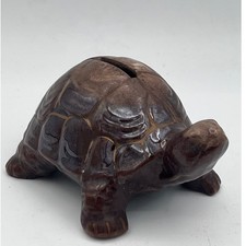 Vtg Mid Century Ceramic Turtle Bank, Redware Drip Glaze Japan, Brown Pottery picture