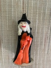 Vtg Gurley Halloween Witch Candle w Broom, Black Hat Orange Broom  5.5