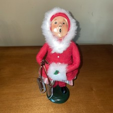 Vintage Byers Choice 1988 Carolers Girl With Wooden Skates & Muff 9.5” picture