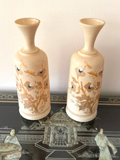 Pair of Rare Antique Victorian style Vases hand-painted floral & butterfly motif picture