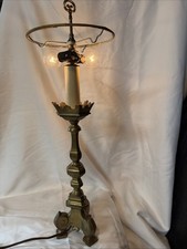 VTG Ornate Brass Candlestick Table Lamp Baroque Spanish Altar Style Heavy picture