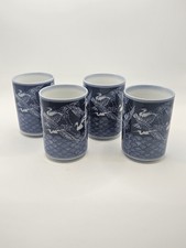 Set of 4 Vintage Takahashi San Francisco Japanese Tea Cups Blue White Cranes... picture