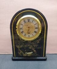 Yamanaka Quartz Clock Vintage Mantel Tabletop Or Wall Mount Black & Gold Floral picture