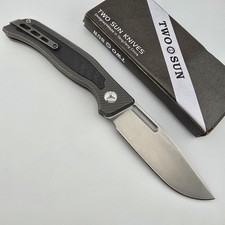 TwoSun Vandal TS329 Folding Knife M390 Titanium Carbon Fiber Button Lock EDC picture