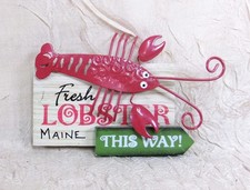 Maine Fresh Lobster This Way Souvenir Wood & Metal 3D Magnet picture