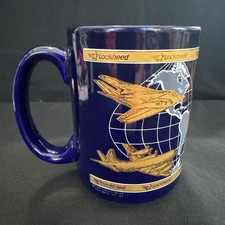 Vintage Lockheed Corporation Coffee Mug Cobalt Blue Jet Fighter Planes World EUC picture