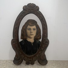 Antique Mexican PHOTO FOTOESCULTURA WOOD CARVING HAND PAINTED FOLK ART 1930’s picture