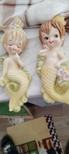 Geo.Z Lefton Mid Century Mermaid Girl An Mermanking King 8 Inch Plaques picture