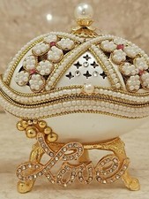 Lovebox Faberge Musical gift for her 24kt Gold HANDCARVED Natural egg Swarovski  picture