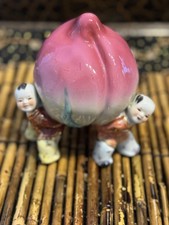 3 Boys Holding Longevity Peach Vintage Chinese Porcelain Figurine Statue picture