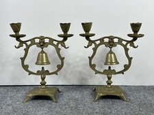 Vintage Pr Brass Tavern Bar Dinner Bell Candlestick Candelabra Monkey Elephant picture
