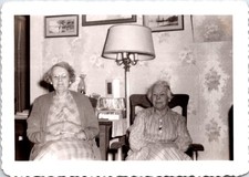 Two Elderly Women Seated Indoors, 1950s Vintage Snapshot B&W Photo picture