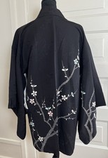 Japanese Haori Short Kimono Silk Cherry Blossom Design Black  picture