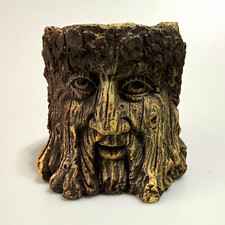 Ceramic Tree Stump Face Planter Pot, Brown/Gray, Cylinder, Drainage Hole picture