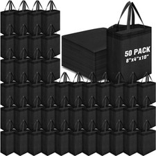 Windyun 50 Pcs Reusable Tote Bag Bulk 8 x 4 x 10 Inch, Black picture