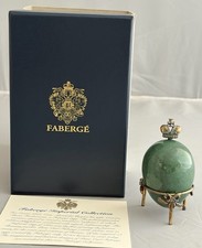 RARE FABERGE IMPERIAL GREEN AVENTURINE MINI GEMSTONE EGG STAND MARKED 925 MIB picture