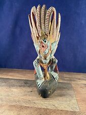 VTG Balinese Garuda Dragon Statue 10” Indonesian Carved Wood Multicolor Statue picture