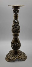 VTG 1970s Ornate Brass Candlestick Holder Reticulated Filigree Hollywood Regency picture
