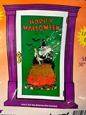 Vintage 90s Halloween Light Up Door Cover Witch With Cauldron & Bats New Sealed picture