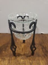 Vintage Wrought Iron Candle Holder Crackled Glass Cup Fantasy Castle Style 4.5