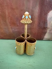 Vintage Mirella?Gilded Footed Lipstick Holder With Faux Turquoises & Faux Pearl picture