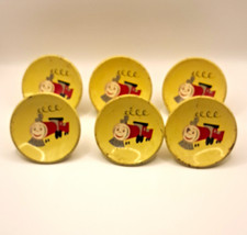 Lot of 6 Vintage Yellow Metal Ceiling Light Canopies, Train Theme picture