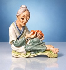 Ardco Japan 1960s Elderly Woman With Persimmons Bisque Porcelain, 6x6
