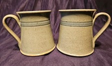2 Jugtown Ware Mugs 1988 12 oz Gray Seagrove NC USA GUC picture