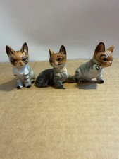 Vintage Mcm Set Of Three Striped Cat Figures 3.5 Inches Tall picture