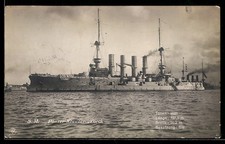 Postcard Cruiser S.M.S. Yorck lying on the mooring barrel, warship 1914  picture