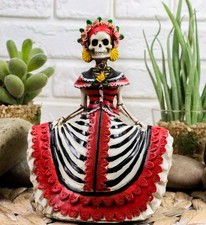Day Of The Dead Cinco De Mayo Danza De Dama Red Senorita Lady Skeleton Statue picture