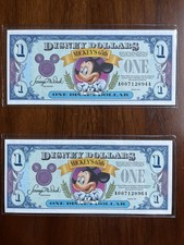 2 Disney Dollars $1 Mickey's 65th Anniversary 1993 Sequential Uncirculated picture