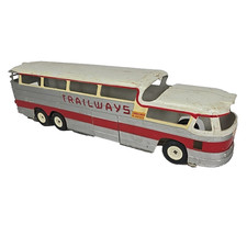 Vintage 1955 Trailways Friction Thruliner Bus Silver and Red 18