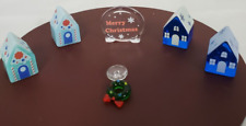 Lot of 6 Murano Art Glass Christmas Houses, Wreath, Merry Christmas Sign Figures picture