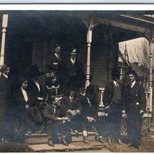 c1910s Large Family Group RPPC Postcard Victorian House Porch Men Women Fashion picture