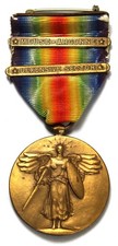 WW1 US Army Victory Medal Ribbon w/ 2 Campaign Bars - Vintage picture