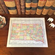 Large Original 1898 Antique Map SOUTH DAKOTA Pierre Huron Sioux Falls Rapid City picture