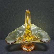 Vintage Italian Art Glass Basket Dish Bowl Amber Swirl Pattern Glass Decorative picture
