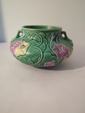 Roseville Morning Glory Green 1935 Vintage Art Pottery Ceramic Bowl Vase 268-4 picture