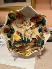Vintage Italian Capodimonte Hand-Painted Cherub Trinket Dish - Signed & # picture
