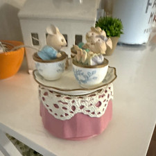 Vintage Enesco Music box Mice Spinning In Tea Cups Love Makes The World Go Round picture