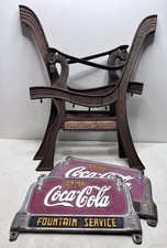 Vintage Old Coca Cola Cast Iron Bench Ends Pair Fountain Service Plaques Parts picture