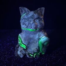 3.6LB 5.9''Natural Fluorescent/Volcano Agate Cat Crystal Carving Healing Reiki picture
