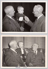 2x Vtg 1950s Photo 2 Grandfathers Cute Toddler Baby Boy Plaid Overalls Cardigan picture