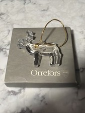 Vintage 1986 Orrerfors Clear Crystal Reindeer  Christmas Tree Ornament, Sweden picture