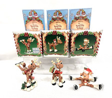 3 Enesco The North Pole Village Reindeer Blitzen Prancer Dizzy 1986 w Boxes Nice picture