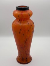 Art Deco Sterling Silver-Mounted Orange Art Glass Bud Vase 7.5