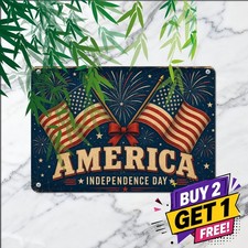 Independence Day American Flag Tin Sign Vintage Patriotic 4th Of July Wall Decor picture
