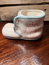 Vintage Napcoware Ceramic Baby White Shoe, Pink&Blue Flowers Vase/Planter C-3503 picture