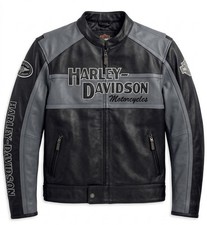 Harley-Davidson Motorcycles Black/Gray Leather Motorcycle Jacket picture
